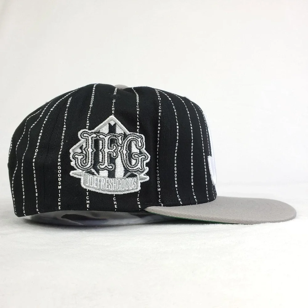 Joe Fresh Goods Mitchell & Ness Snapback Hat Cap 3D Logo Black White Stripe New